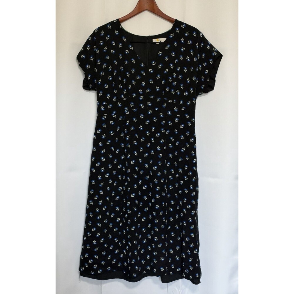 Boden Size 12 L Midi Dress Black Floral Hourglass Party Wedding Guest